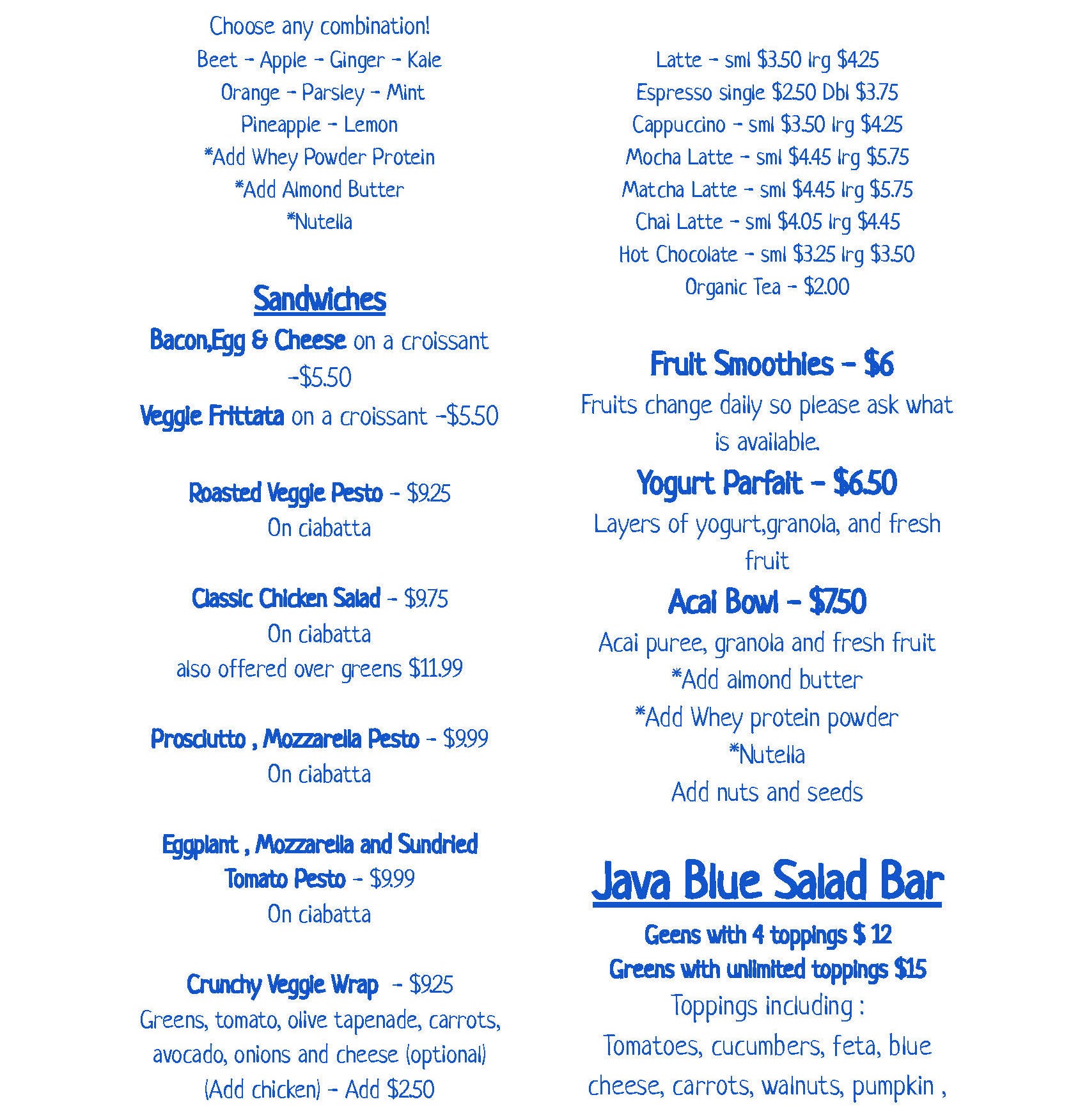 Menu– javabluecoffee